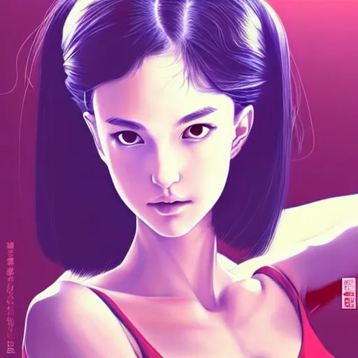 Image similar to a beautiful young japanese natalie portman alluring gravure model, wearing elaborate designer tank top, by akira toriyama and wlop and ilya kuvshinov and artgerm and, aesthetic, gorgeous, stunning, alluring, attractive, artstation, deviantart, pinterest, digital art