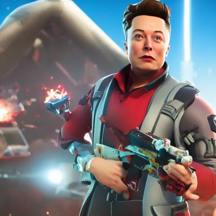 Image similar to CGI film render a Elon musk as a Fortnite character, cinematic, detailed