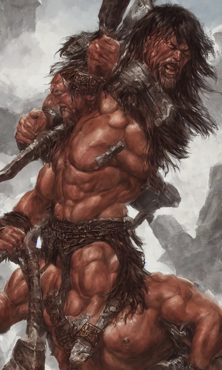 Image similar to digital painting of conan the barbarian by simon bisley and john buscema, unreal engine 5