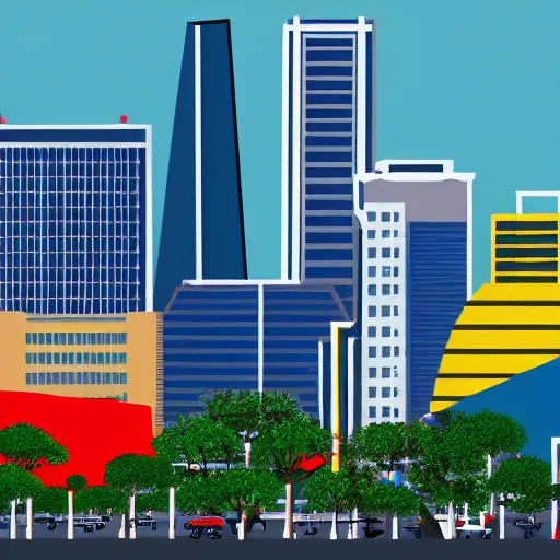 Prompt: Saigon Cityscape. Vietnam colorscheme. Vietnam flag. Clean and simple. Trending on Artstation. 8k resolution.