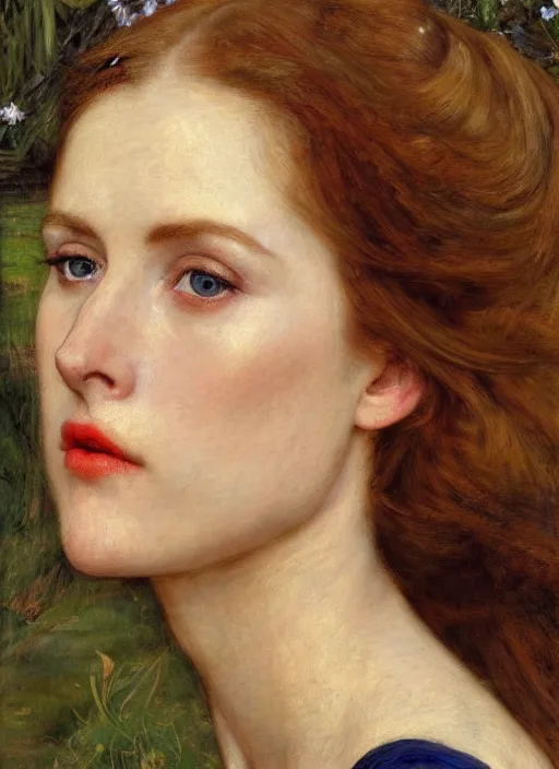 Prompt: a beautiful painting of young gillian anderson by John Everett Millais and Dante Gabriel Rossetti and John Collier and john william waterhouse, pre-raphaelite, detailed, trending on artstation
