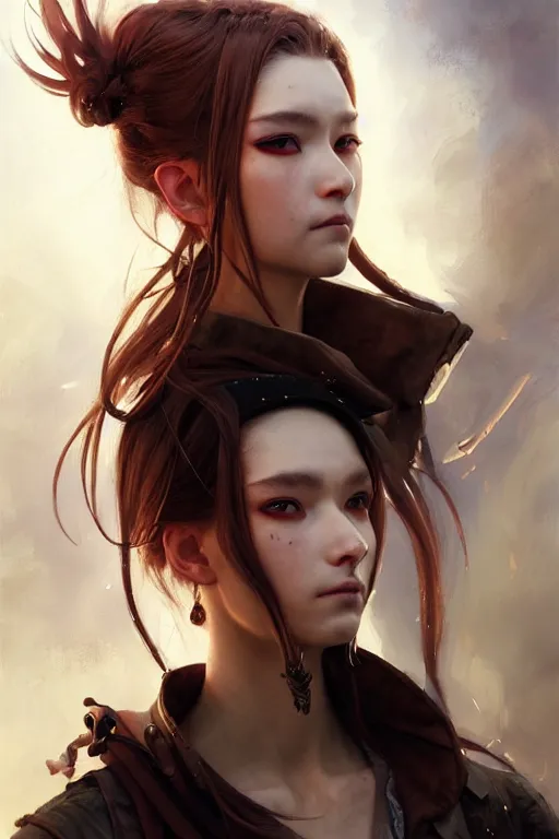 Prompt: A masterpiece portrait of one Incredibly beautiful queer style of Syberian post apocalyptic shaman girl . medium shot, intricate, elegant, highly detailed. trending on artstation, digital art, by Stanley Artgerm Lau, WLOP, Rossdraws, James Jean, Andrei Riabovitchev, Marc Simonetti, Yoshitaka Amano