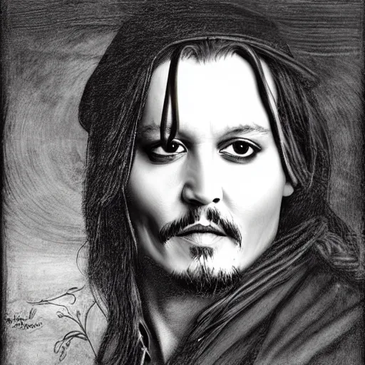 Image similar to portrait of johnny depp in the style of leonardo da vinci