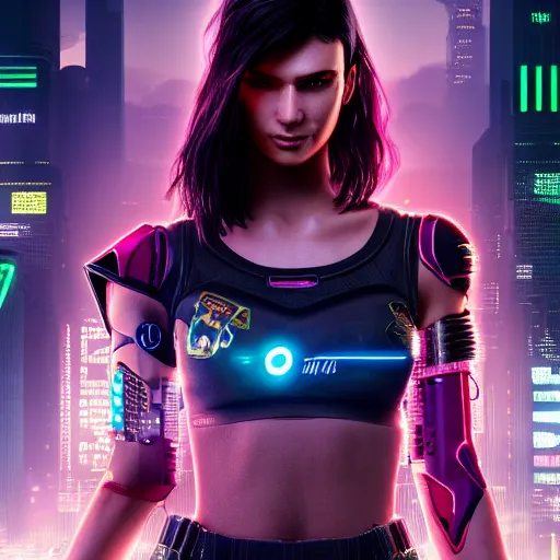 Prompt: a Cyberpunk 2077 girl portrait, photography, highly detailed,