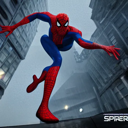 Image similar to Peter Parker as Spiderman , heavy rain ,dramatic, intricate, highly detailed, concept art, smooth, sharp focus, illustration, Unreal Engine 5, 8K