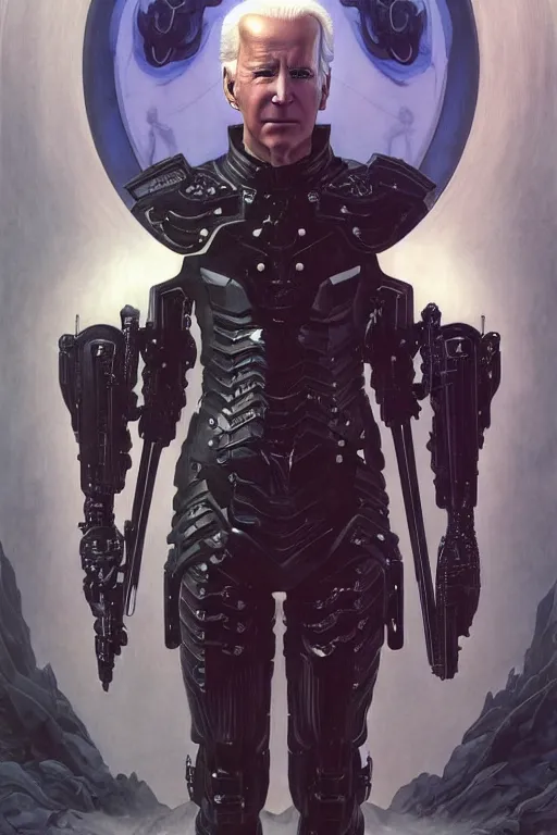 Prompt: portrait of joe biden goth cyborg with white hair in warhammer armor, art by kuvshinov ilya and wayne barlowe and gustav klimt and artgerm and wlop and william - adolphe bouguereau