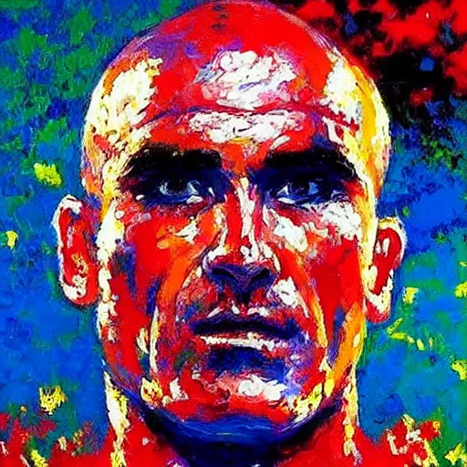 Image similar to bas rutten by leroy neiman, intricate, ultra detailed painting, atmospheric lighting, golden hour