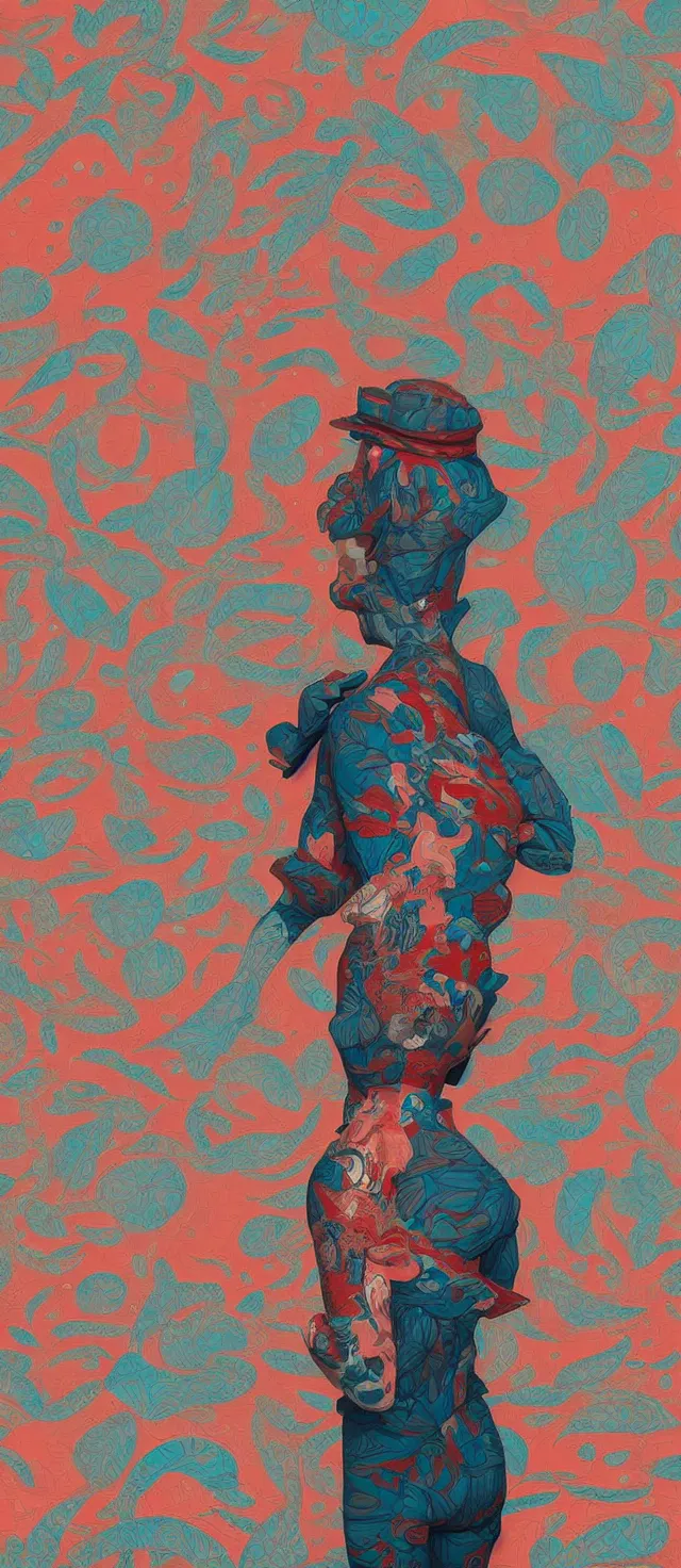 Image similar to man by james jean, high quality masterpiece painted, detailed patterned background, 4 k, trending on artstation, octane render,