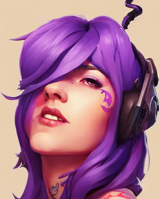 Image similar to beautiful female singer purple hair tattoo symmetrical face eyes full length fantasy art fortnite Video game icon, 2d game art gta5 cover , official fanart behance hd artstation by Jesper Ejsing, by RHADS, Makoto Shinkai and Lois van baarle, ilya kuvshinov, rossdraws