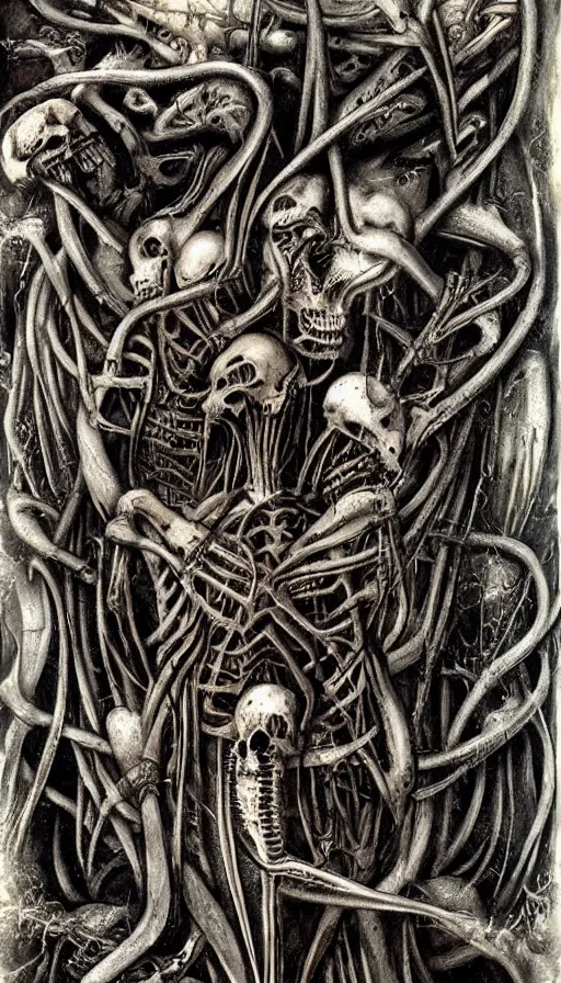 Prompt: life and death mixing together, by hr giger