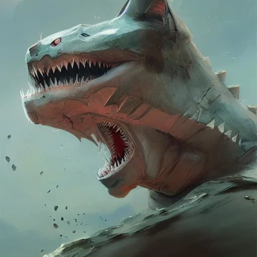 Image similar to half cat half shark, smooth, artstation, digital illustration by Ruan Jia and Mandy Jurgens and Artgerm and Wayne Barlowe and Greg Rutkowski and Zdislav Beksinski