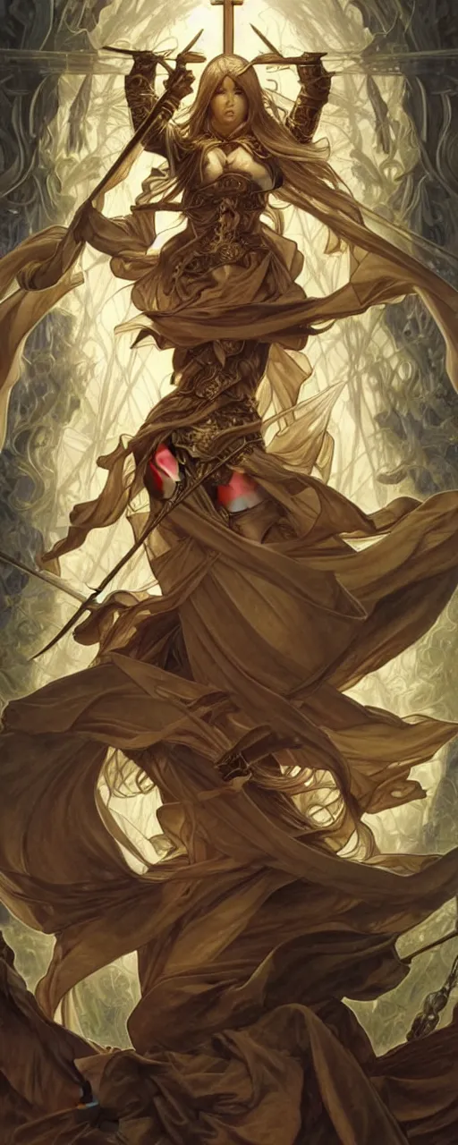 Prompt: perfectly detailed record of lodoss war tarot card!! blessed by nature with ever - increasing physical mental perfection, symmetrical! intricate, sensual features, highly detailed, biblical divine holy perfection!! digital painting, artstation, concept art, smooth, sharp focus, illustration, art by artgerm and greg rutkowski and alphonse mucha