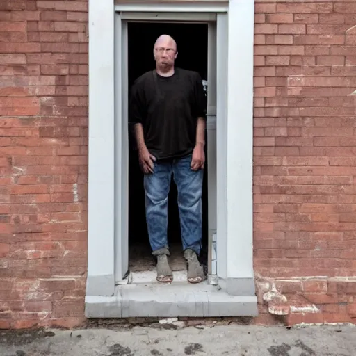 Prompt: creepy man in doorway staring at the camera