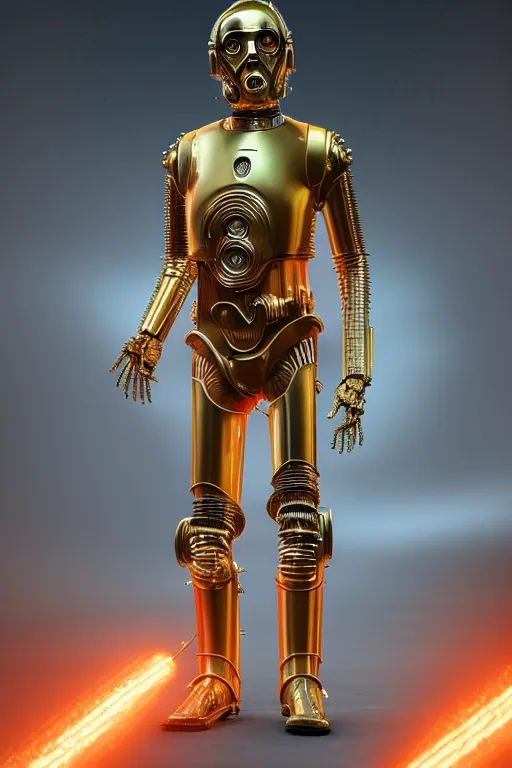 Prompt: c 3 po mixed with t 8 0 0 exoskeleton, rpg reference, oil painting, trending on artstation, octane render, insanely detailed, 8 k, hd