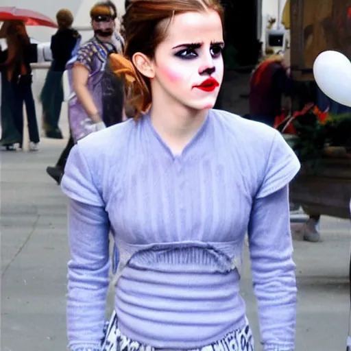 Prompt: emma watson. funny clown makeup.