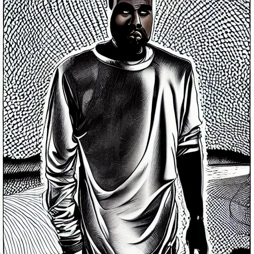 Prompt: kanye west as a horror junji ito drawing