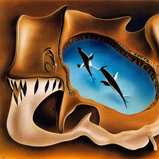 Image similar to sharks in the persistence of memory of salvador dali