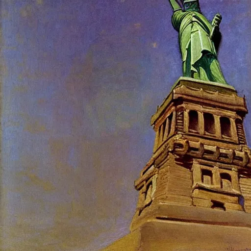 Prompt: a painting of the statue of liberty by ilya repin