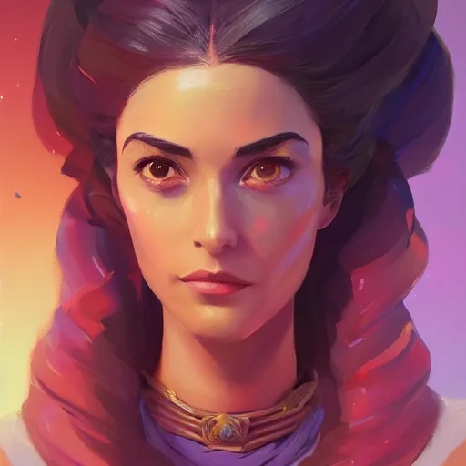 Image similar to beautiful female portrait, maya ali mage, gloomhaven, dynamic lighting, gaudy colors, octane render aesthetic, matte painting concept art, official fanart behance hd artstation by jesper ejsing, by rhads and makoto shinkai and lois van baarle and ilya kuvshinov and rossdraws