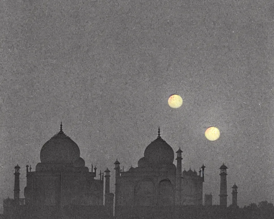 Prompt: achingly beautiful print of the Taj Mahal bathed in moonlight by Hasui Kawase and Lyonel Feininger.