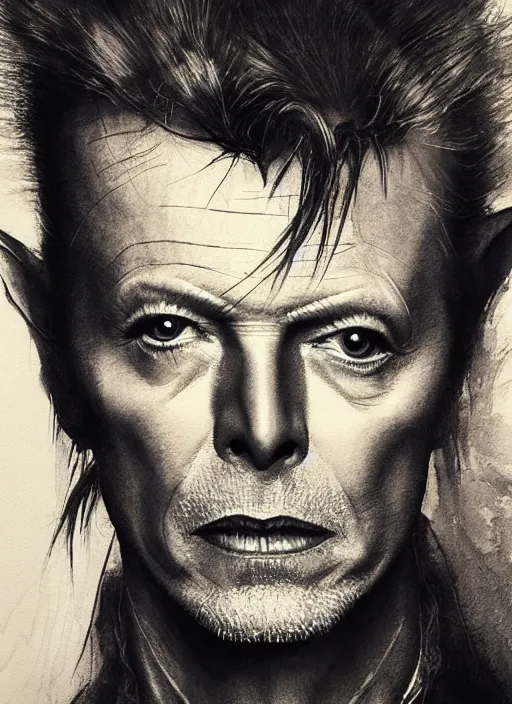 Image similar to portrait, David Bowie, watercolor, dramatic lighting, cinematic, establishing shot, extremely high detail, foto realistic, cinematic lighting, pen and ink, intricate line drawings, by Yoshitaka Amano, Ruan Jia, Kentaro Miura, Artgerm, post processed, concept art, artstation, matte painting, style by eddie mendoza, raphael lacoste, alex ross