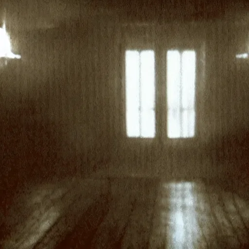 Prompt: film footage of a interior of insidious, the conjuring, paranormal activity, blair witch, transparent creepy, sinister, dark atmosphere, horror