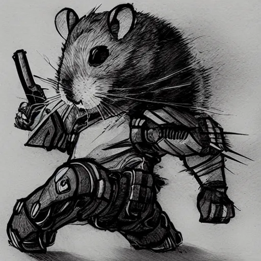 Prompt: hamster drawing in the style of yoji shinkawa