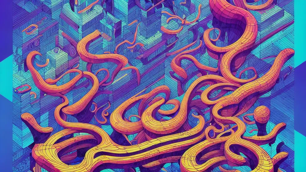 Prompt: twisted turn of fate abstraction, centered award winning ink pen illustration, isometric abstract illustration by dan mumford, edited by craola, overlay by beeple and tooth wu, tiny details by artgerm watercolor girl, symmetrically isometrically centered