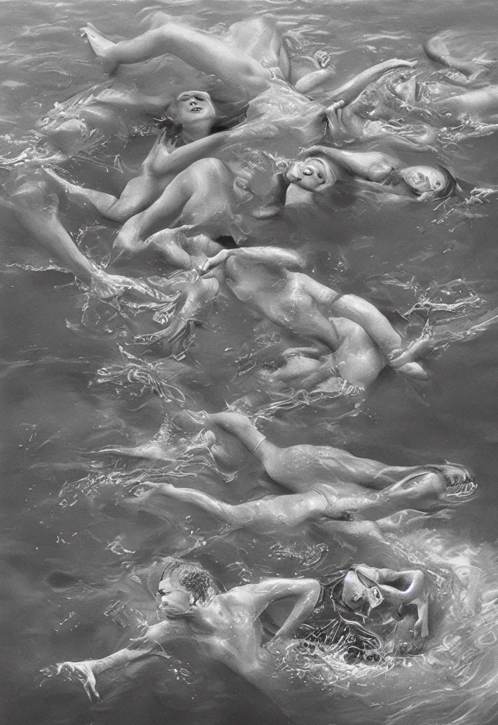 Image similar to highly detailed surrealist art about drowning slowly