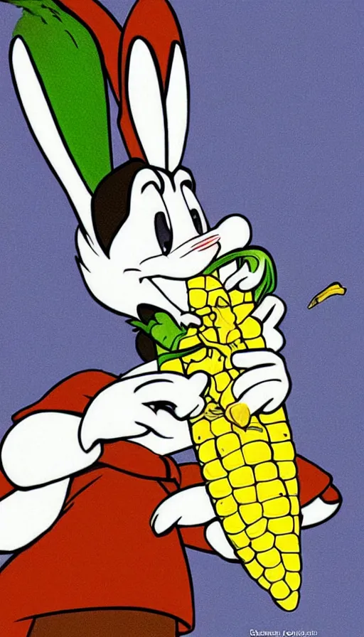 Prompt: bugs bunny eating a corn cob. very very beautiful!!