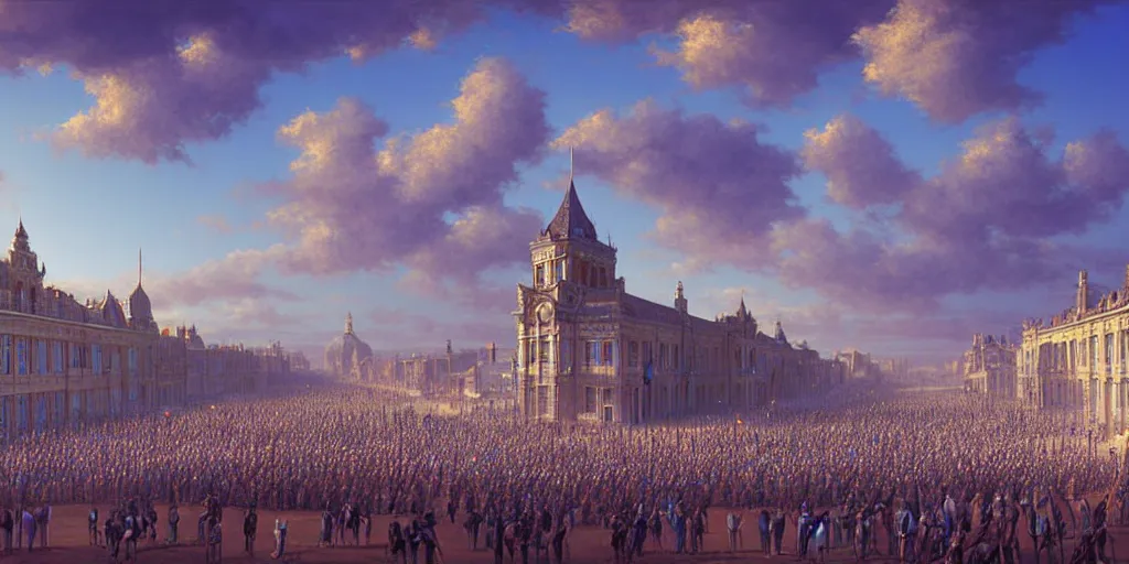 Image similar to a grand victorian parade ground, no people, town setting, blue sky, sunny, detailed, volumetric, cinematic lighting, realistic, digital art by greg rukowski