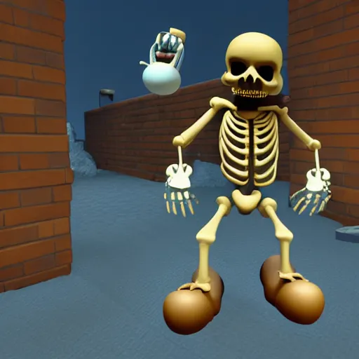 Image similar to A skeleton in the game Super Mario 64, unreal engine, highly detailed, 8k