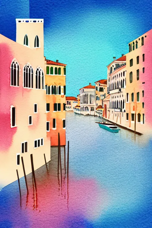 Image similar to minimalist watercolor art of venice, illustration, vector art