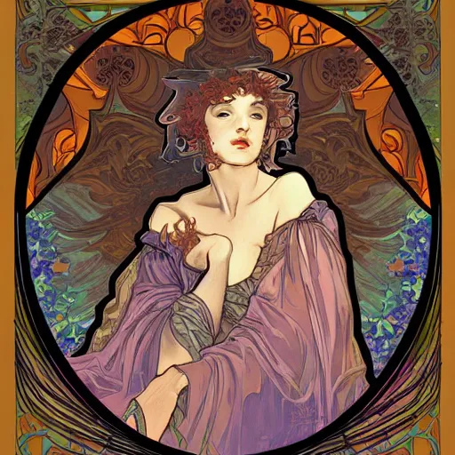 Image similar to a painting in the style of ayami kojima and in the style of alphonse mucha.