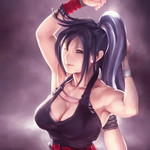 Prompt: concept art of tifa lockhart with tattoos, by WLOP, rossdraws, logan cure, BangkuART, sakimichan, yan gisuka, zeronis, Chengwei Pan, trending on artstation