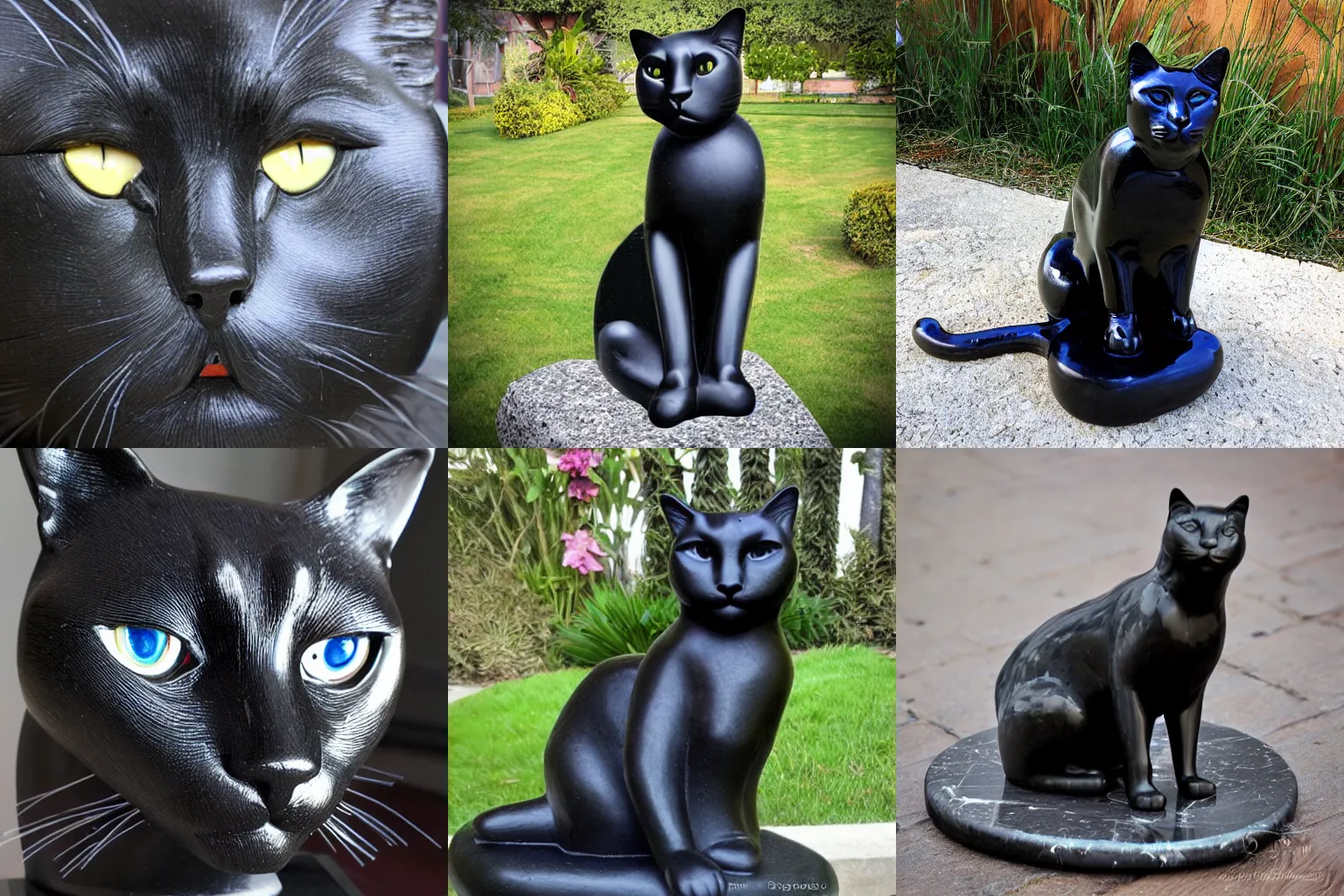 Prompt: Black marble cat sculpture, realistic photo