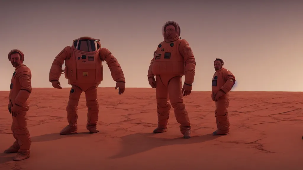 Image similar to colour comedy - sitcom scene from duna ( 2 0 2 1 ) by denis villeneuve and alejandro jodorowsky style highly detailed faces many details by andrei tarkovsky and caravaggio in sci - fi style volumetric natural light rendered in blender and octane render