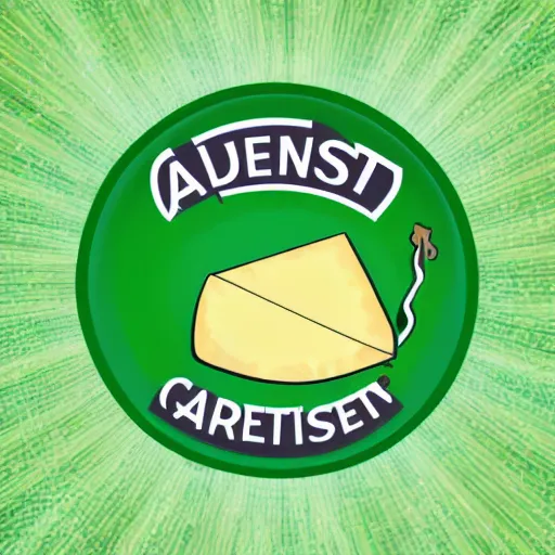 Image similar to a cartoon cheese with a green participation badge, stock art, 4K