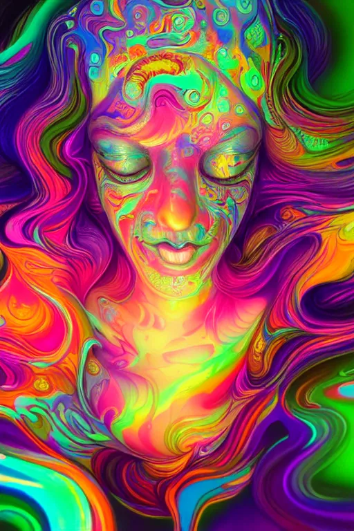 Image similar to colorful liquid smoke morphing into happy sleeping faces, extremely colorful psychedelic experience, dmt, psilocybin, lsd, intricate, elegant, highly detailed, digital painting, artstation, smooth, sharp focus, illustration, art by krenz cushart, hana yata, octane render, unreal engine, 8 k