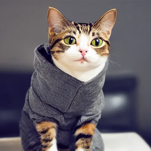 Prompt: a cat wearing a hoodie