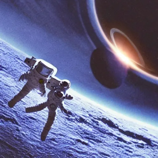 Prompt: photograph of an astronaut going through a black hole