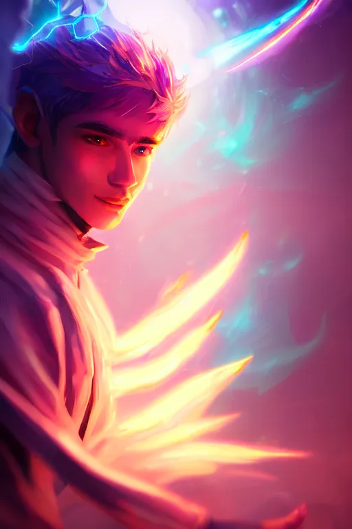 Image similar to a human elemental sorcerer, blurred environment background, colorful magic effects, white skin, portrait, male, clothed, sharp focus, digital art, concept art, trending on artstation, dynamic lighting, by emylie boivin and rossdraws