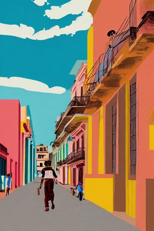 Prompt: cuba, illustration, in the style of katinka reinke