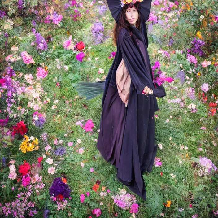 Prompt: a harpy wearing a cloak made of flowers, by Omar Z. Robles, CANON Eos C300, ƒ1.8, 35mm, 8K, medium-format print