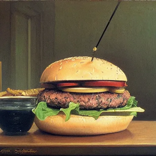 Prompt: Burger, painting by Ivan Shishkin!!!!!!!!!!!!!!!!