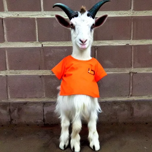 Image similar to cute goat wearing orange inmate clothes