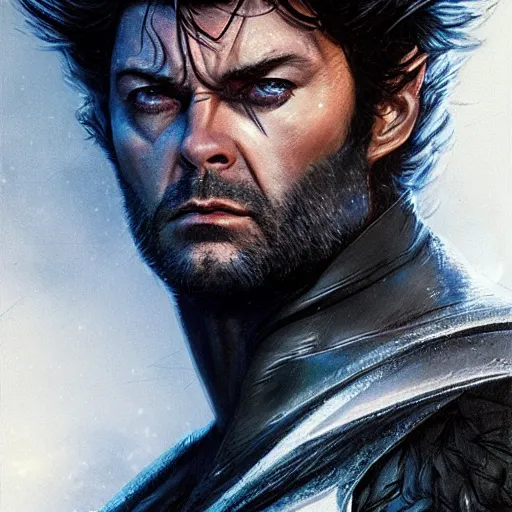 Image similar to karl urban as wolverine, film nior, darkwave, darksynth character portrait, sharp, digital matte painting, art by luis royo, greg rutkowski, wlop, dramatic lighting, trending on artstation