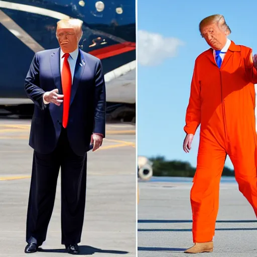 Prompt: donald trump in orange jumpsuit