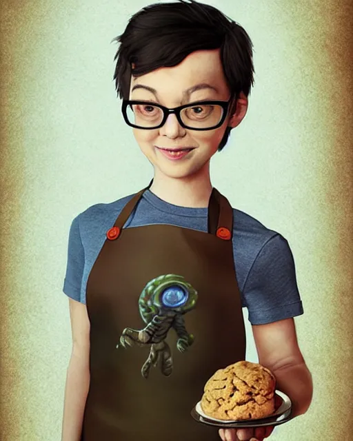 Prompt: Half Life Nihilanth at home wearing an apron baking cookies, concept art, by Ross Tran