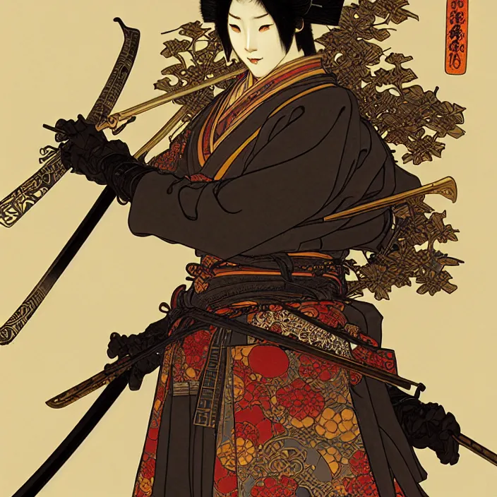 Image similar to anthropomorphic samurai bear cyborg, fantasy, intricate, highly detailed, lifelike, photorealistic, digital painting, artstation, illustration, concept art, smooth, sharp focus, art by alphonse mucha and kitagawa utamaro and ogata korin and aya takano